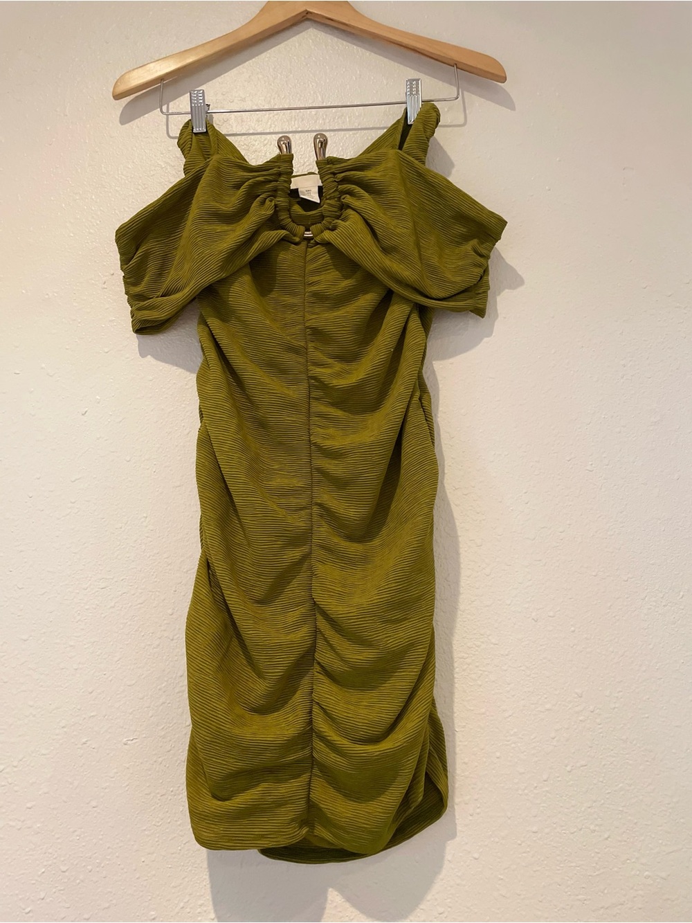 H&M Olive Green Off-Shoulder Ruched Mini Dress Size S